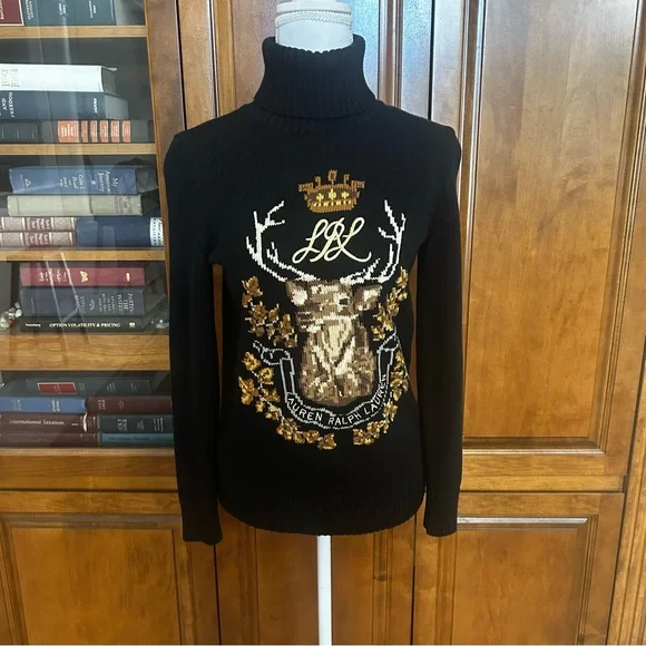 Lauren Ralph Lauren Instarsia - Knit Cotton Turtleneck Sweater. Size Small. - Picture 2 of 8